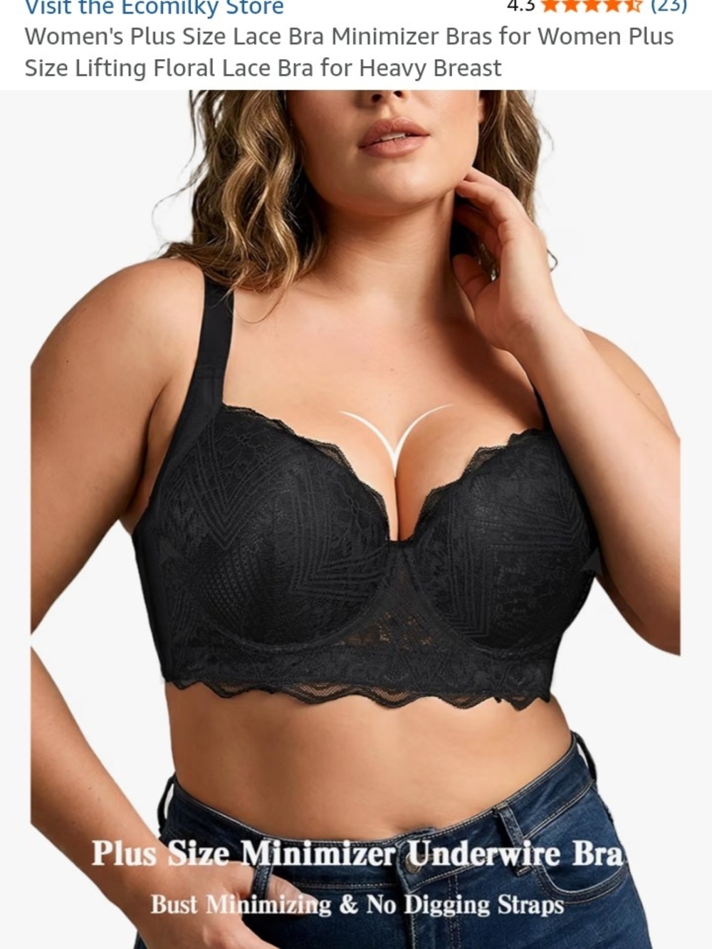 Plus-Size Lace Minimizer Underwire Bra in Black